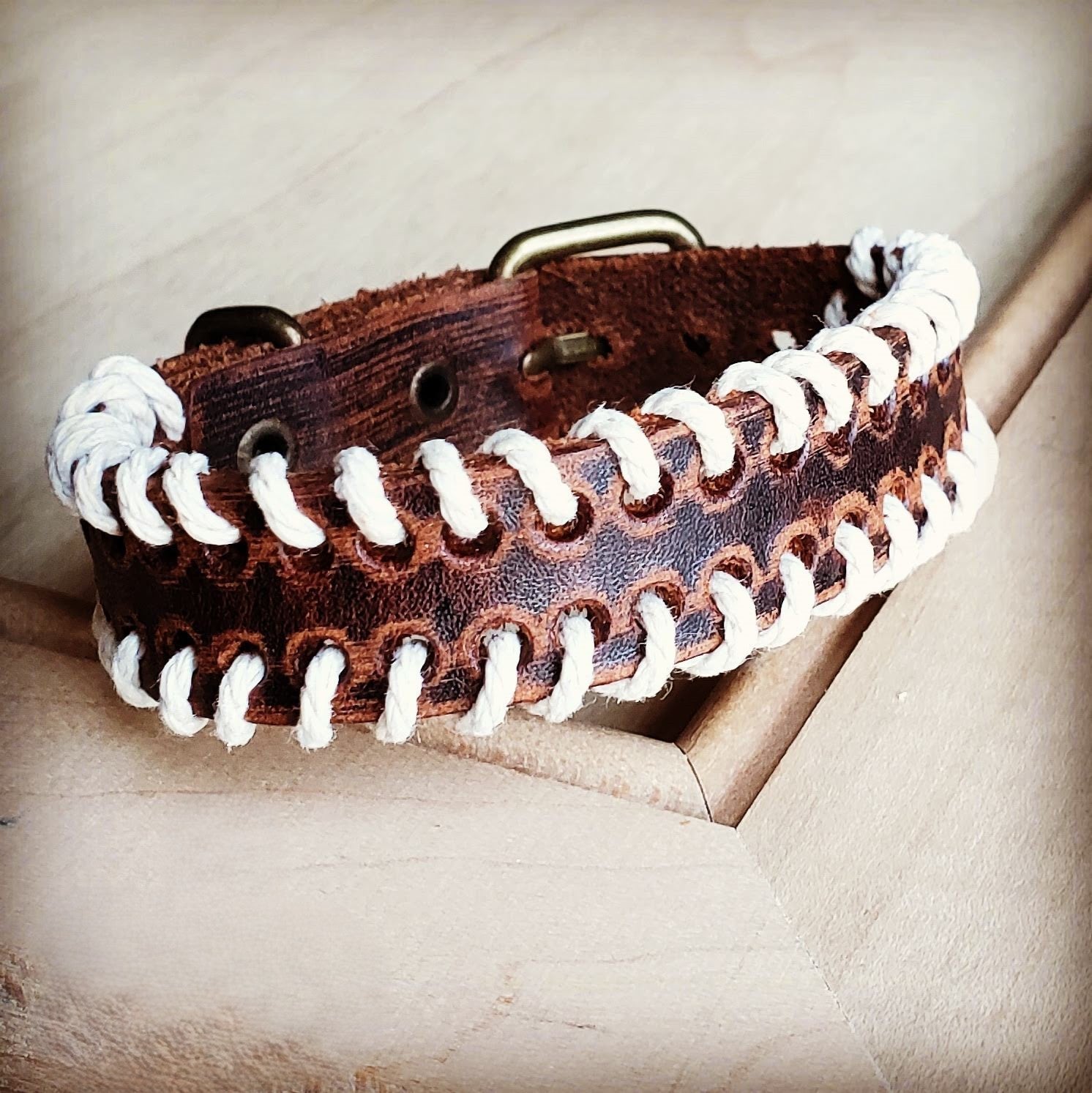 Vintage Brown Woven Leather Cuff Bracelet